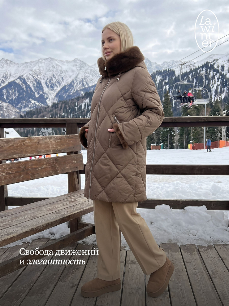 Пуховик женский зимний LAWINTER, капучино, модель 84692