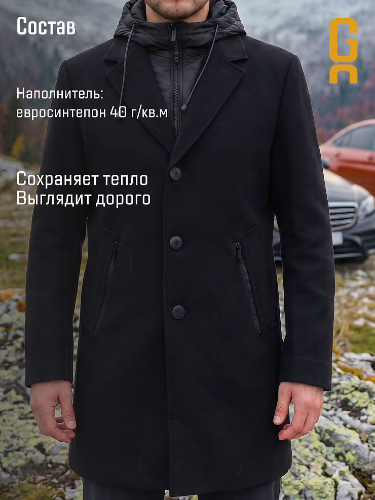 Пальто мужское осеннее GRIZMAN, черное, модель 73358