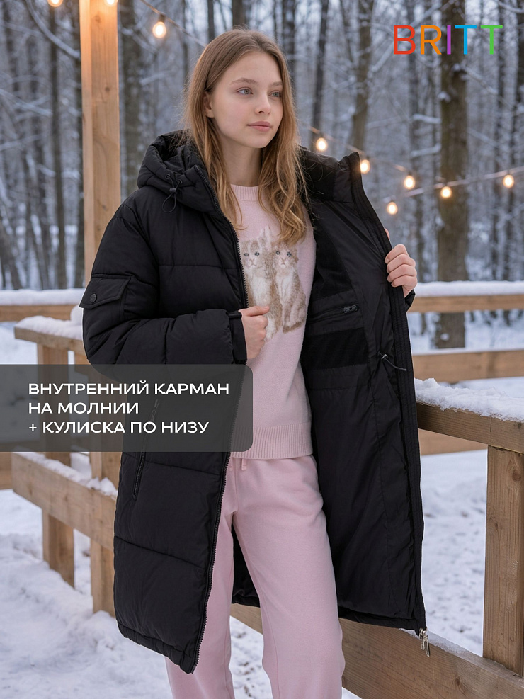 Куртка для девочки зимняя BRITT, черная, модель 66391