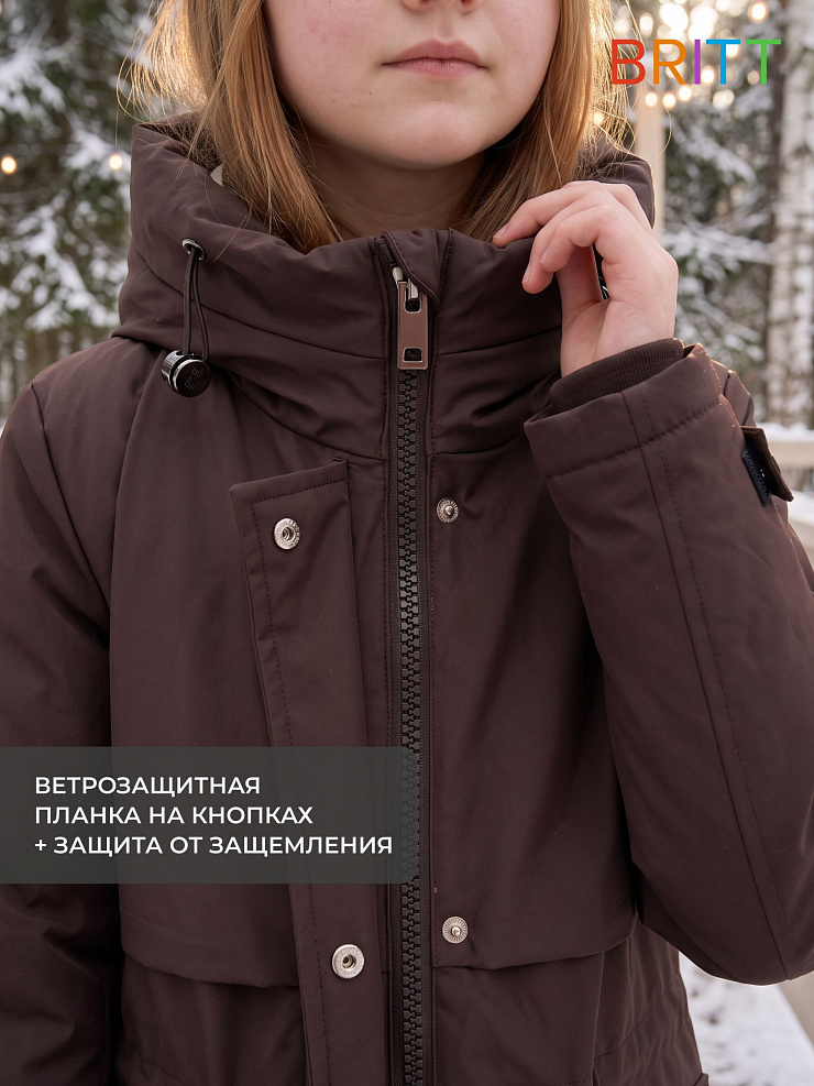 Куртка для девочки зимняя BRITT, коричнево-бежевая, модель 65346