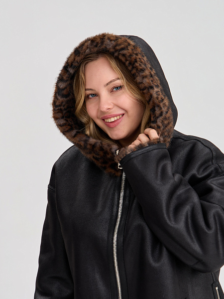 Дубленка LAWINTER  модель 35622, цвет Черный леопард