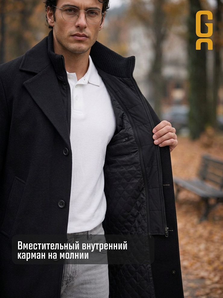 Пальто мужское осеннее GRIZMAN, черное, модель 75854