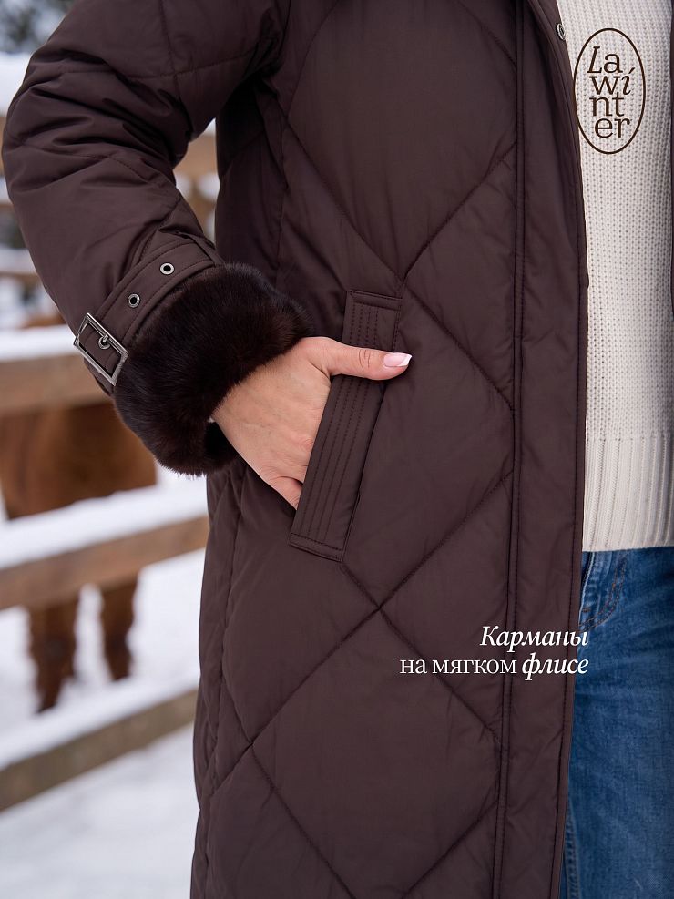 Пуховик женский зимний LAWINTER, коричневый, модель 86185