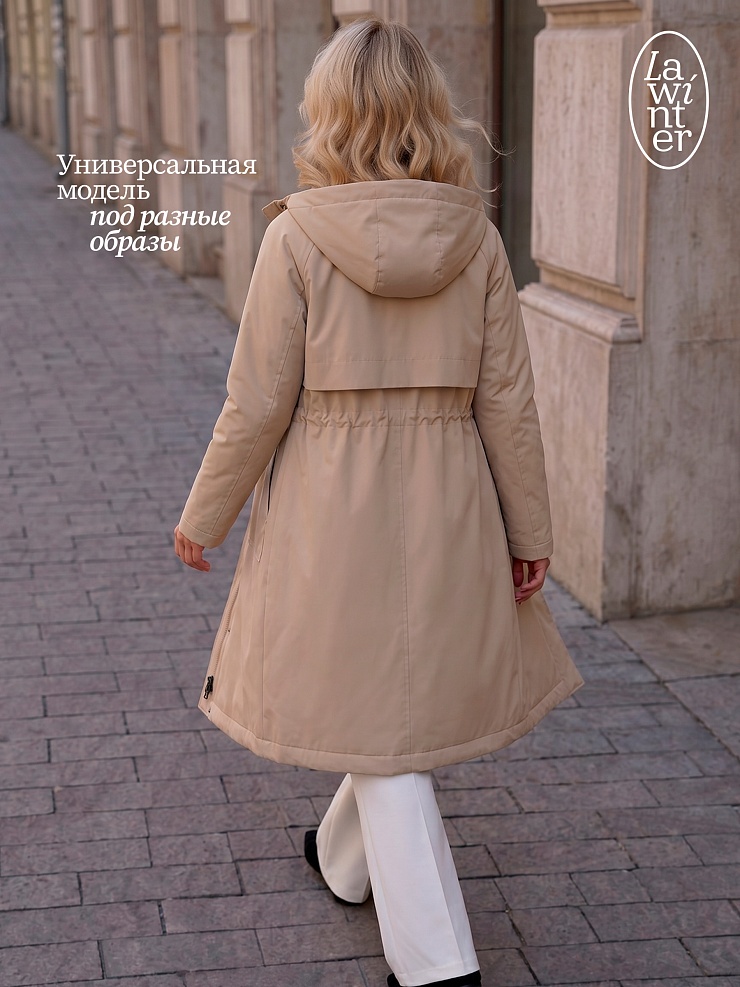 Пальто женское демисезонное LAWINTER, бежевое, модель 83155
