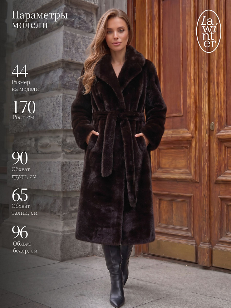 Шуба женская зимняя LAWINTER, темно-коричневая, модель 5391